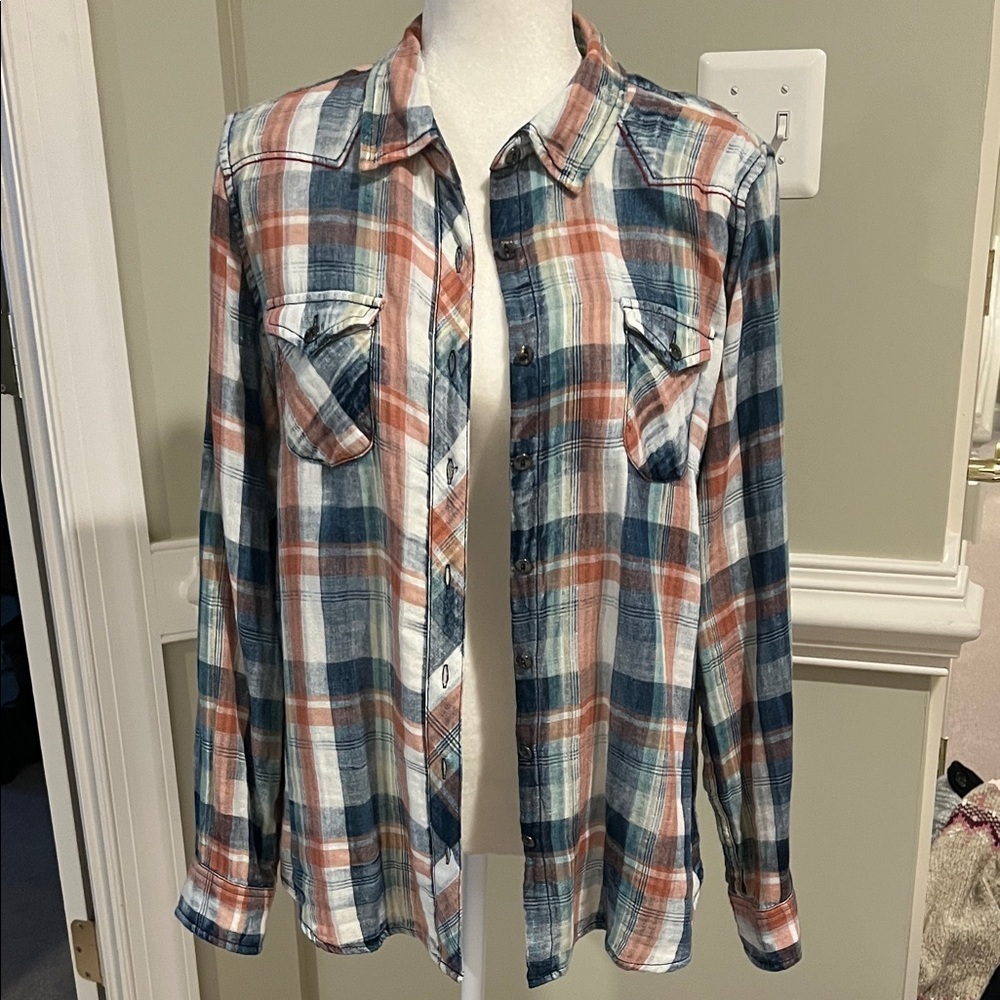 Orvis Women's Plaid Button Down Shirt - Blue, Red, and White, NWOT, L